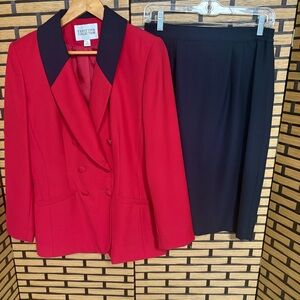 Executive Collection Red And Black‎ Blazer And Skirt Suit Size 8